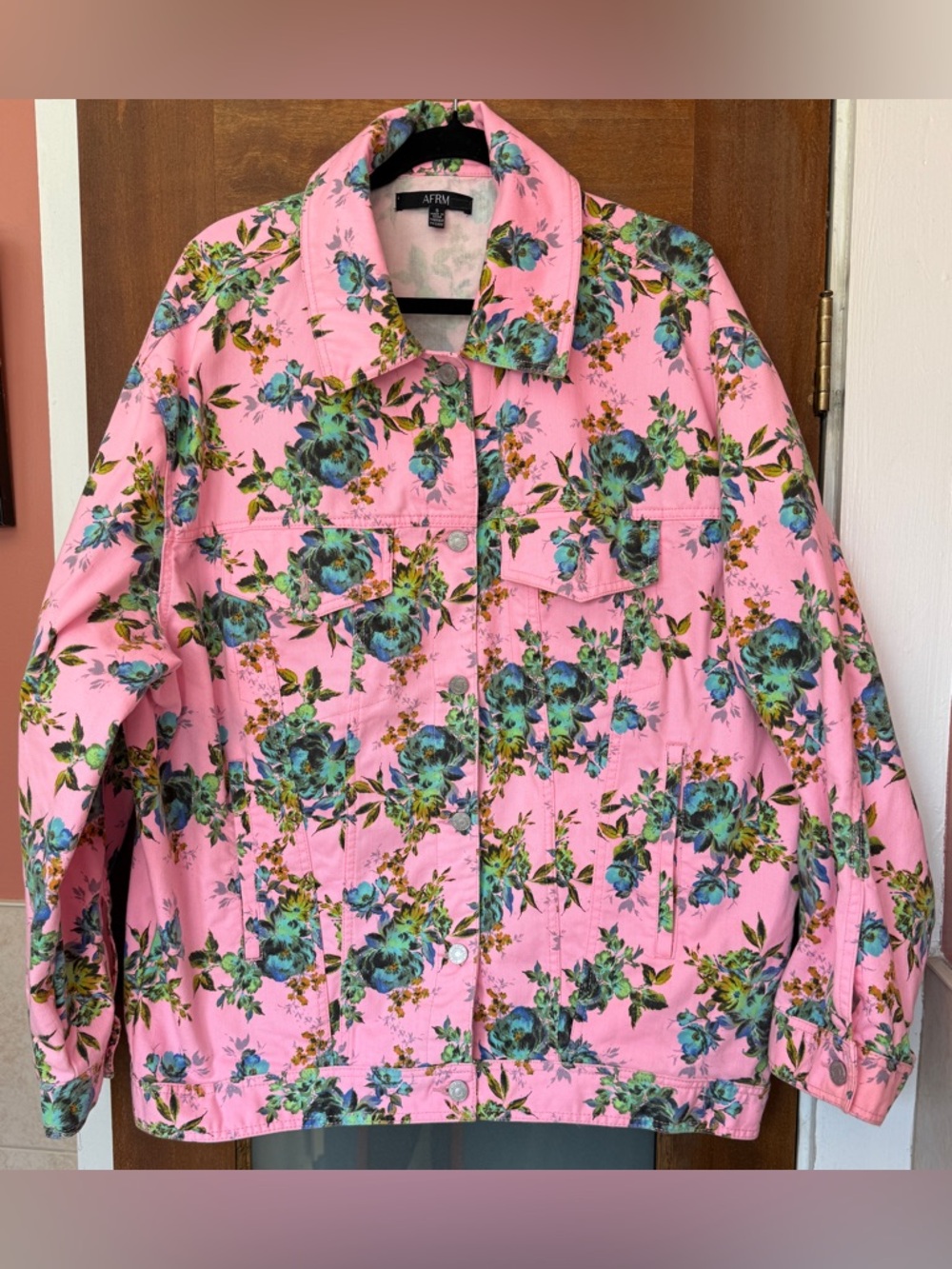 AFRM Women’s Jayden Oversized Pink Floral Trucker Boyfriend Cottagecore Jacket